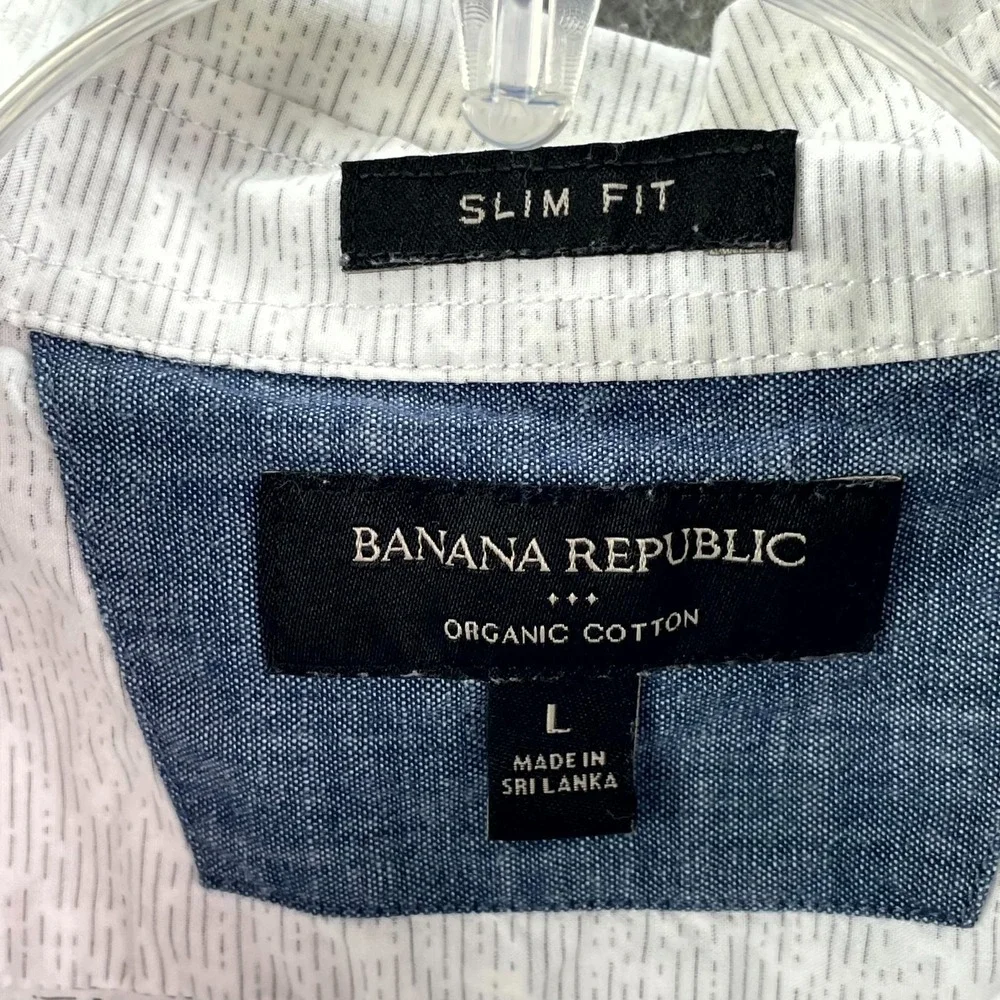 Banana Republic Organic Cotton Shirt Mens Large Gray Stripe Slim Fit Minimalist